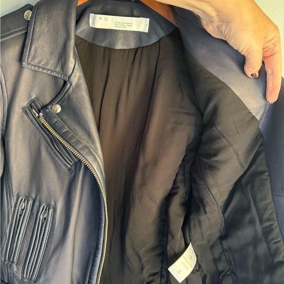 IRO Navy Han Leather Jacket size 42 - Picture 9 of 12